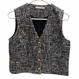 Abercrombie & Fitch Black and White Tweed Vest with Gold Buttons